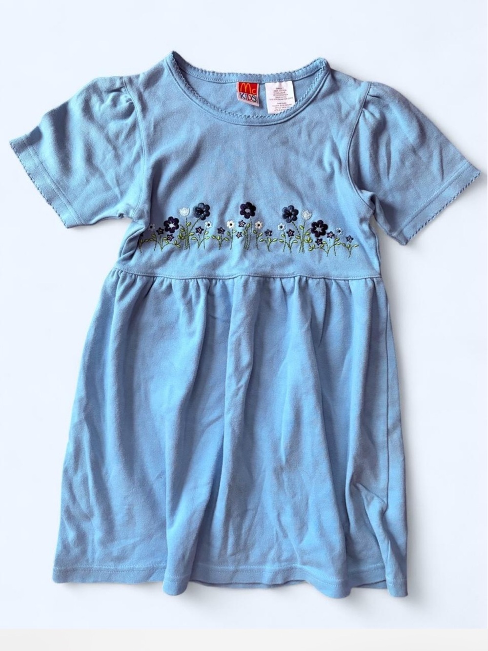 Vintage McKids Light Blue Floral Embroidered Dress